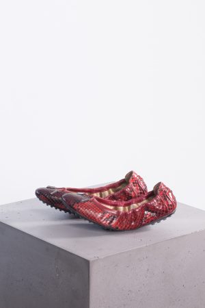 Tods Twistable python loafers in red & black