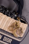 Christian Dior Medium Lady Dior natural rattan and blue Dior oblique jacquard bag