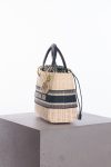 Christian Dior Medium Lady Dior natural rattan and blue Dior oblique jacquard bag
