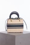 Christian Dior Medium Lady Dior natural rattan and blue Dior oblique jacquard bag