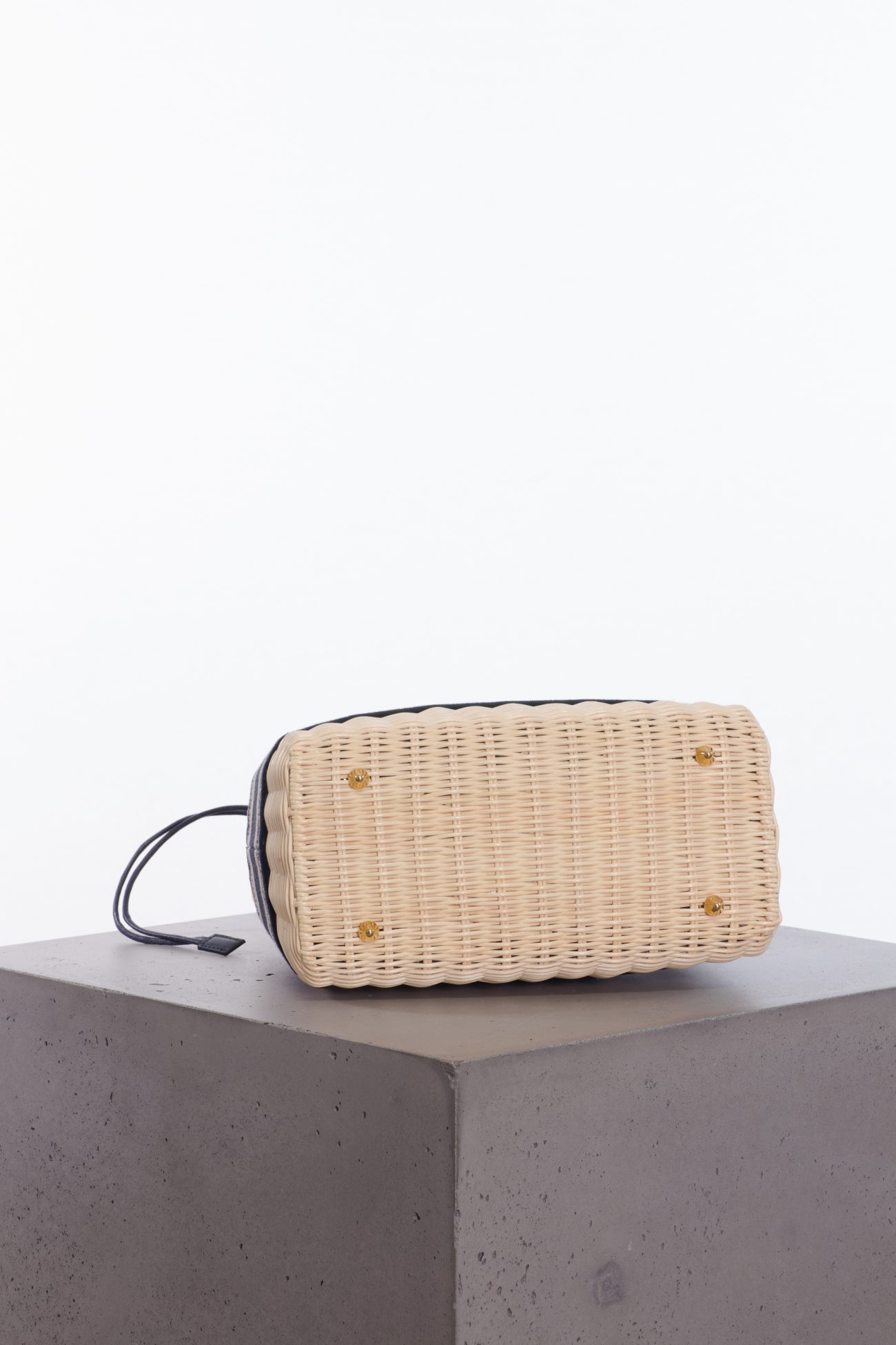 Christian Dior Medium Lady Dior natural rattan and blue Dior oblique jacquard bag