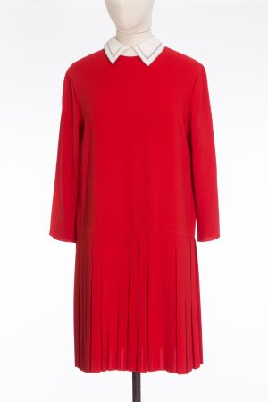Christian Dior Silk red mini dress with pleated skirt & white collar