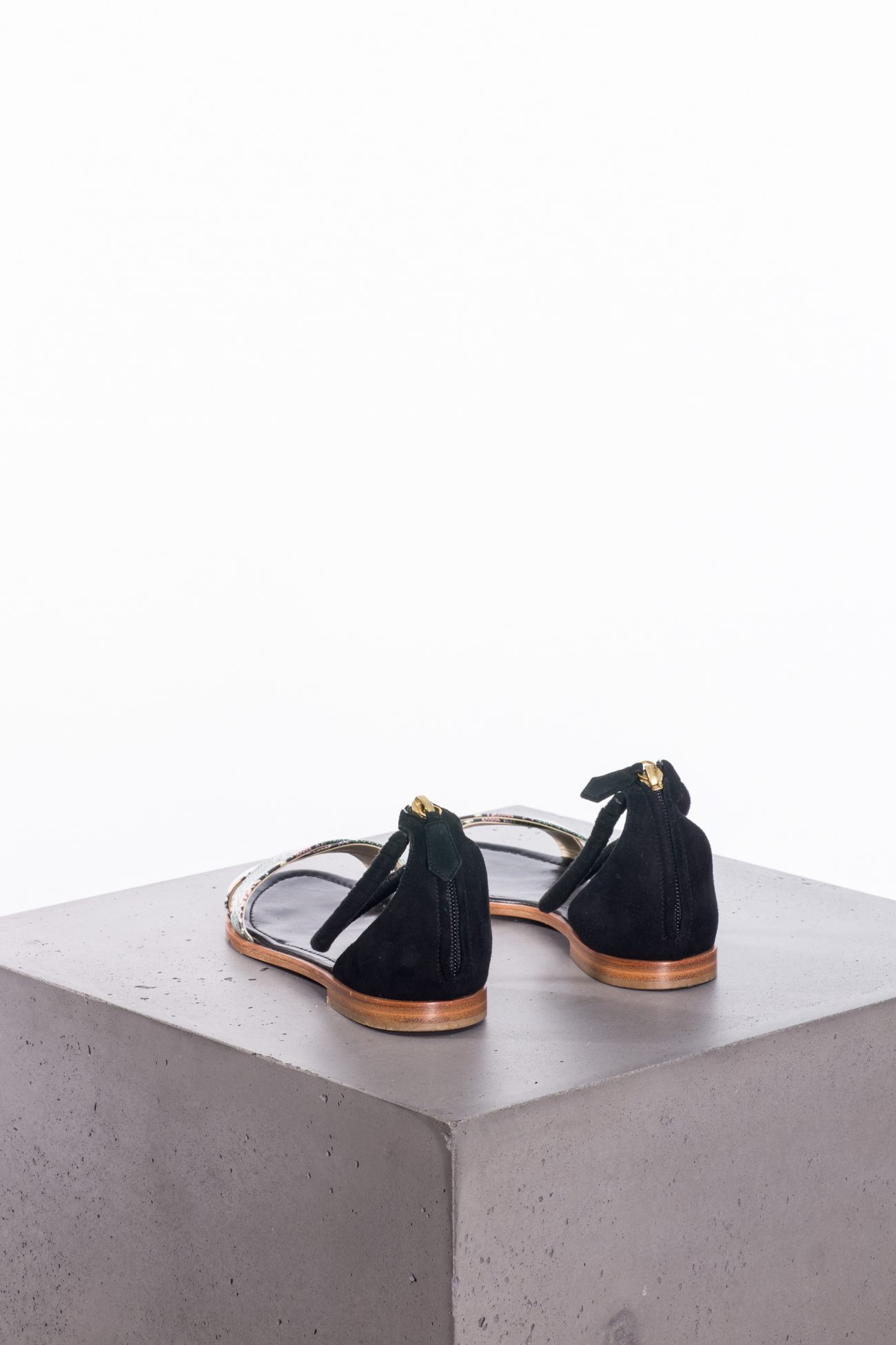 Pollini Leather & suede sandals with snakeskin print