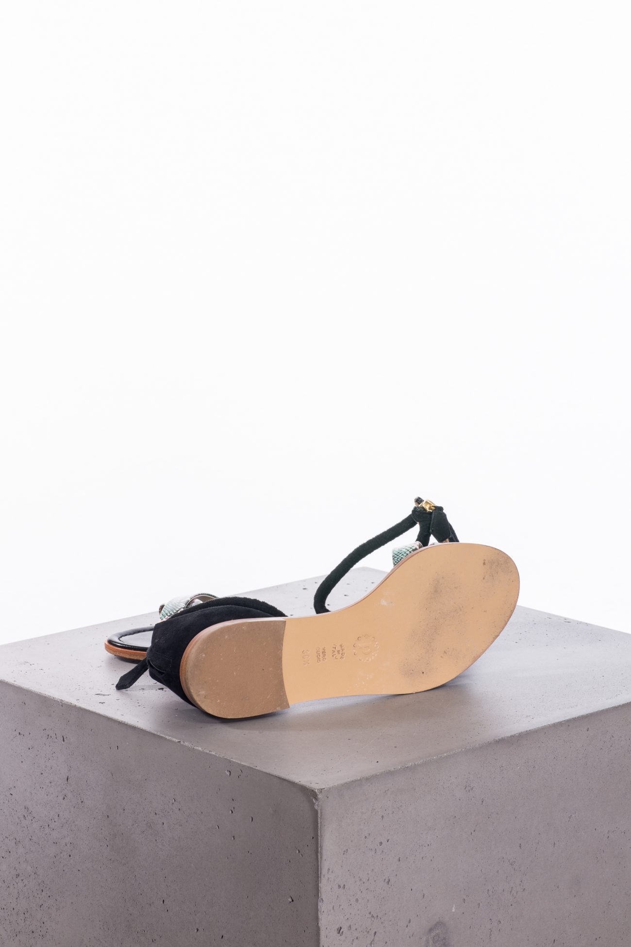 Pollini Leather & suede sandals with snakeskin print