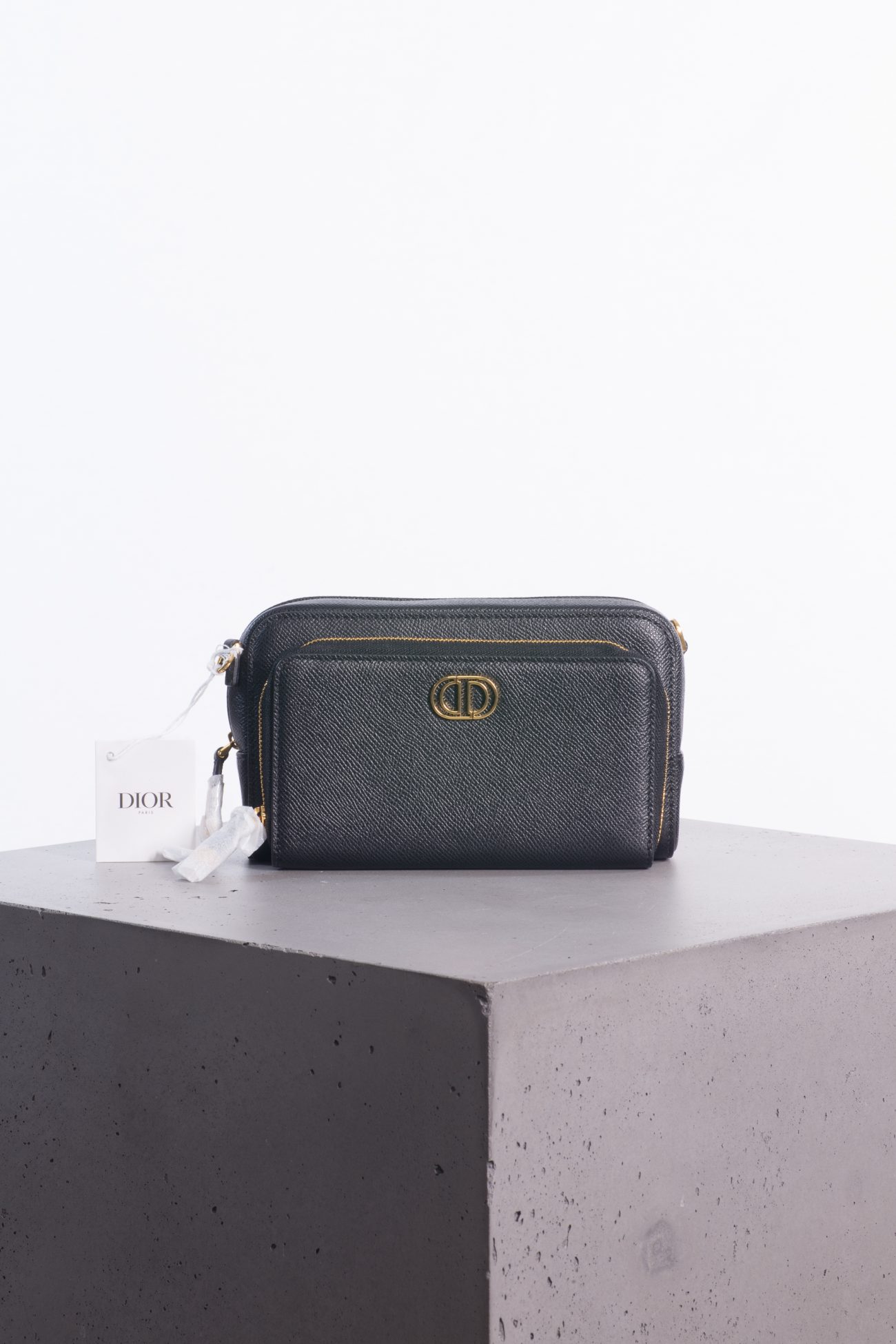 Christian Dior Black grained calfskin caro double pouch
