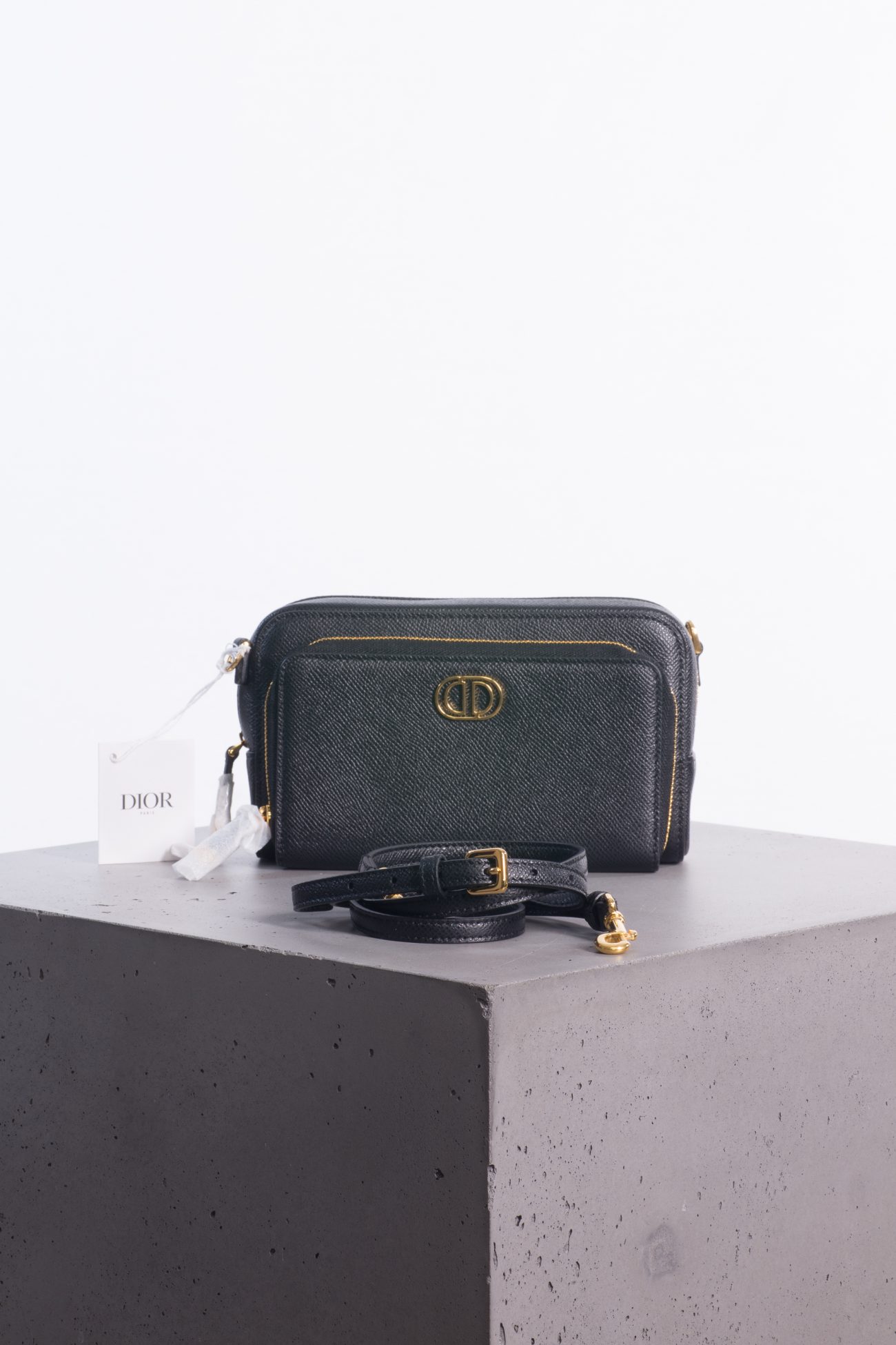 Christian Dior Black grained calfskin caro double pouch