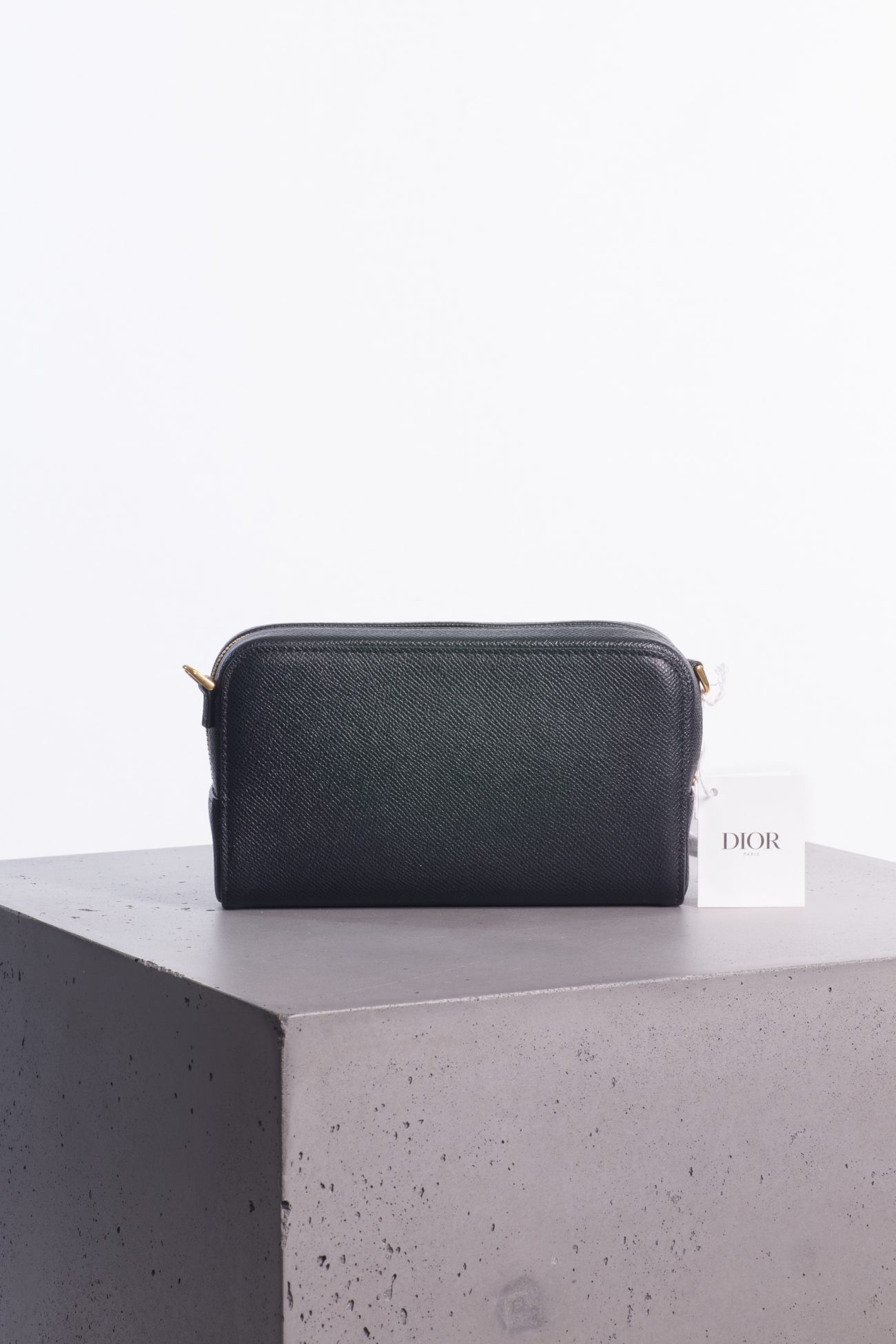 Christian Dior Black grained calfskin caro double pouch