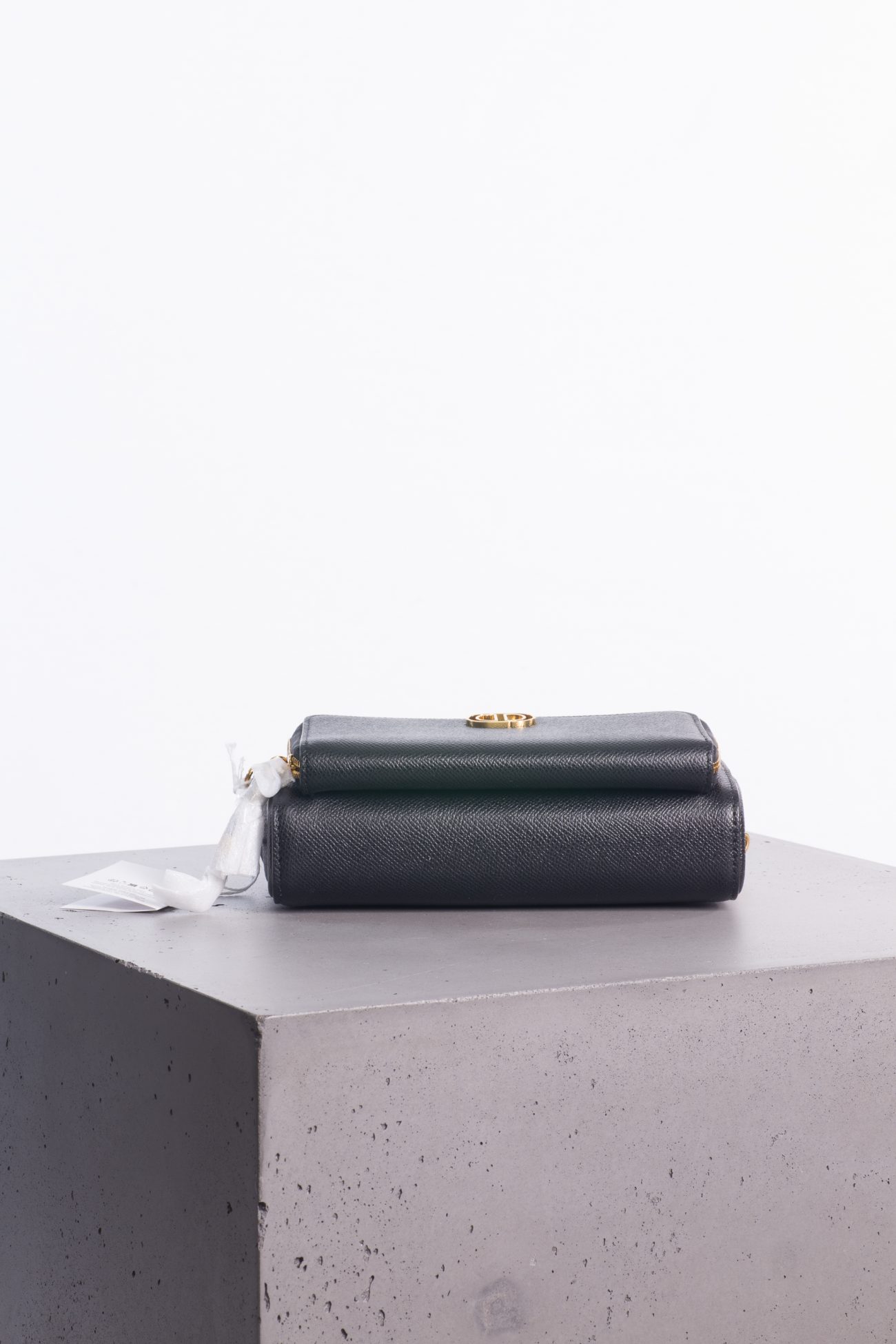 Christian Dior Black grained calfskin caro double pouch