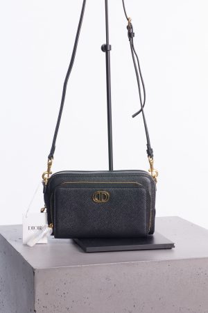 Christian Dior Black grained calfskin caro double pouch