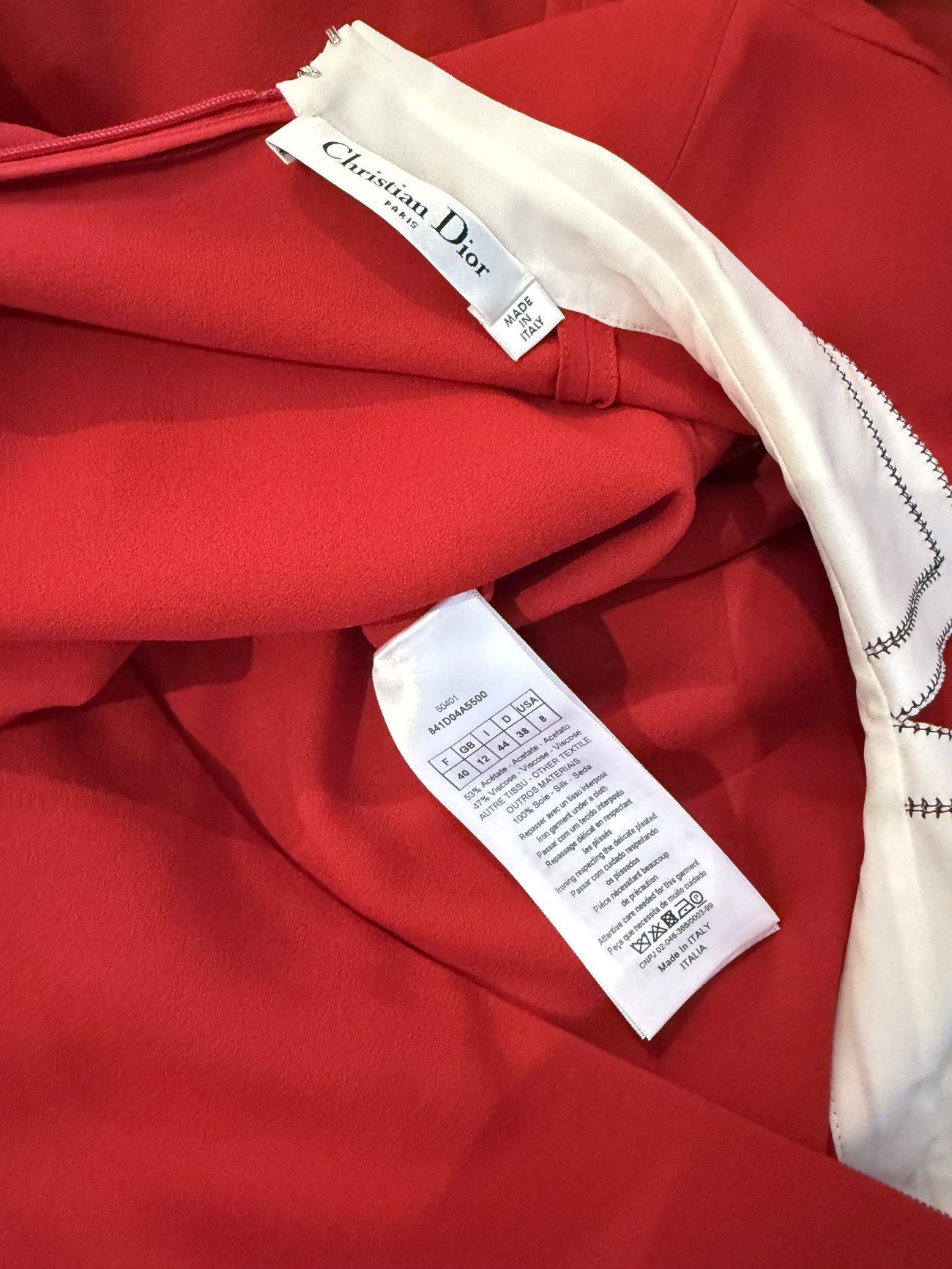 Christian Dior Silk red mini dress with pleated skirt & white collar