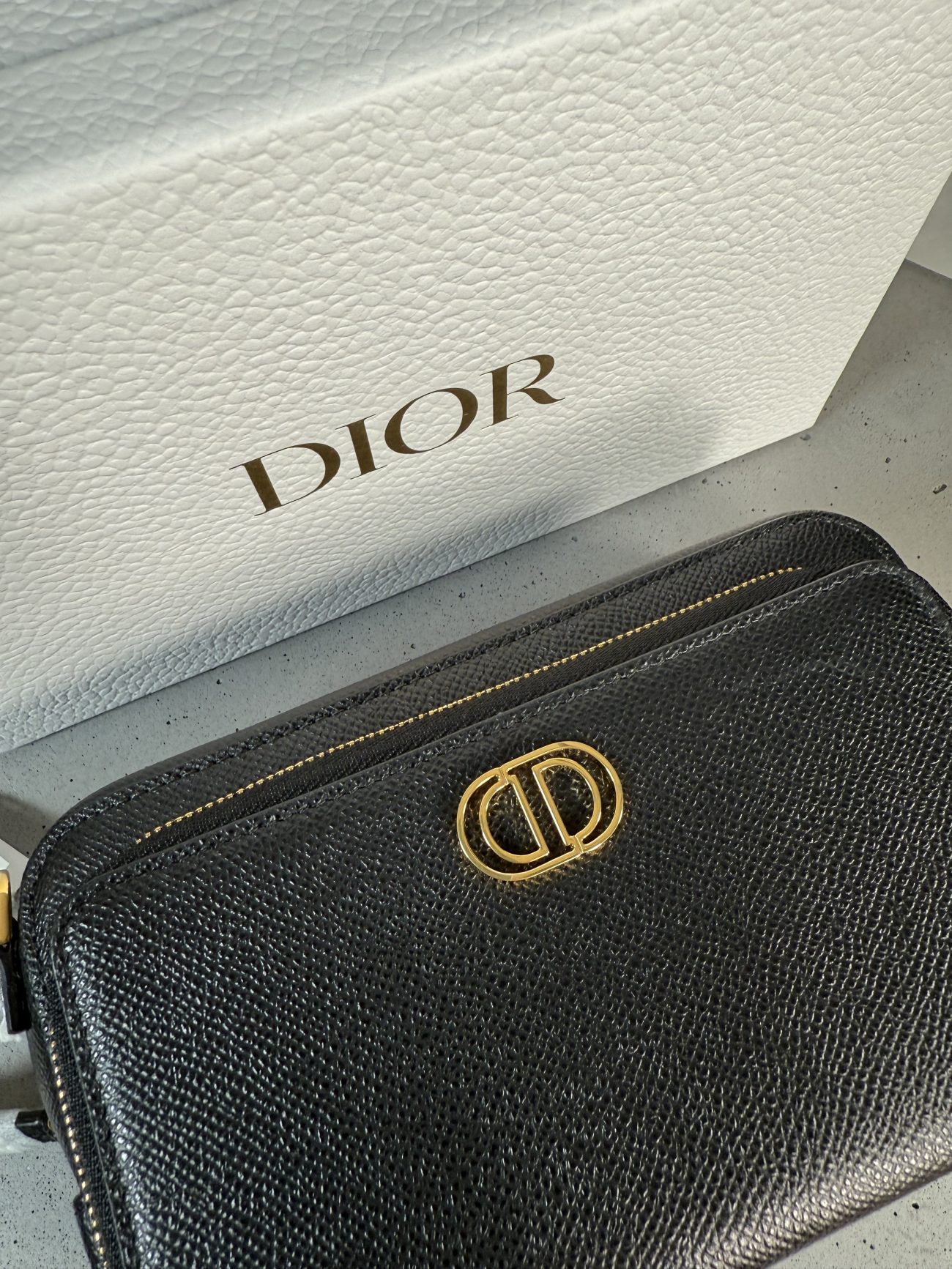 Christian Dior Black grained calfskin caro double pouch