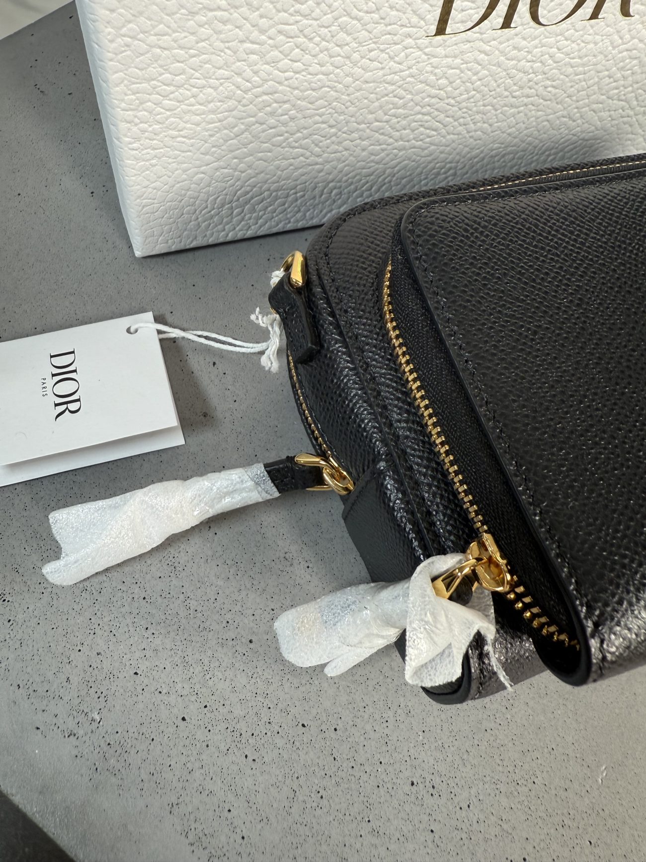 Christian Dior Black grained calfskin caro double pouch