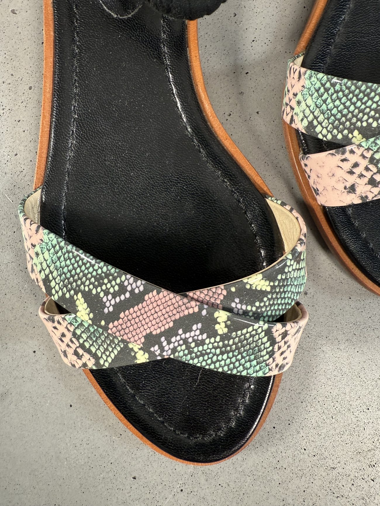 Pollini Leather & suede sandals with snakeskin print