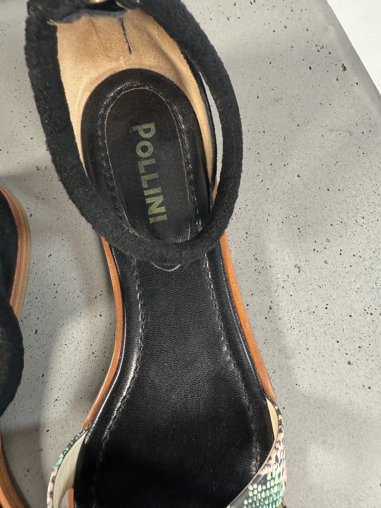 Pollini Leather & suede sandals with snakeskin print