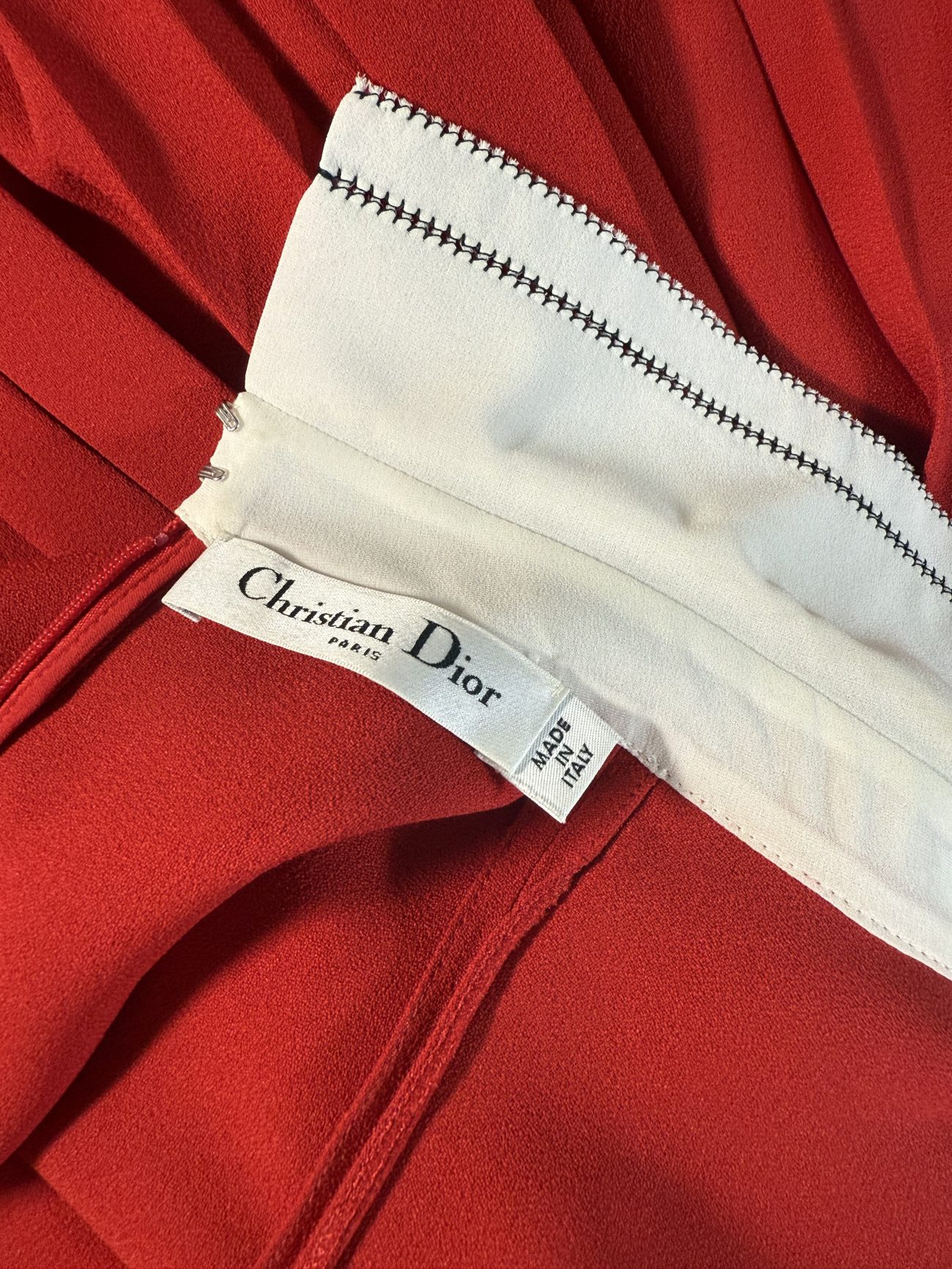 Christian Dior Silk red mini dress with pleated skirt & white collar