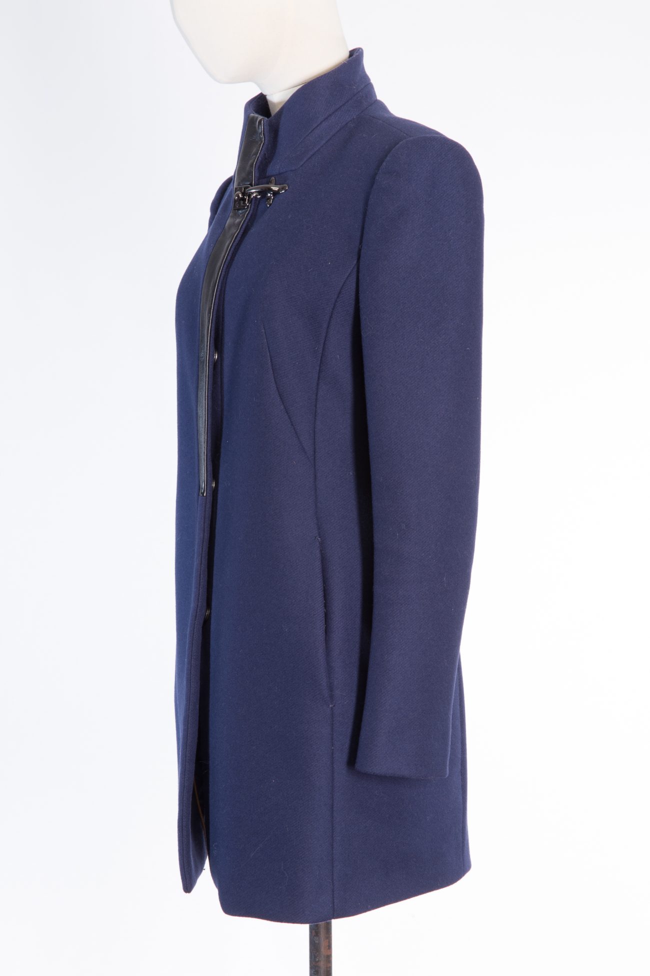 Fay Wool coat with leather insert and signature buckle