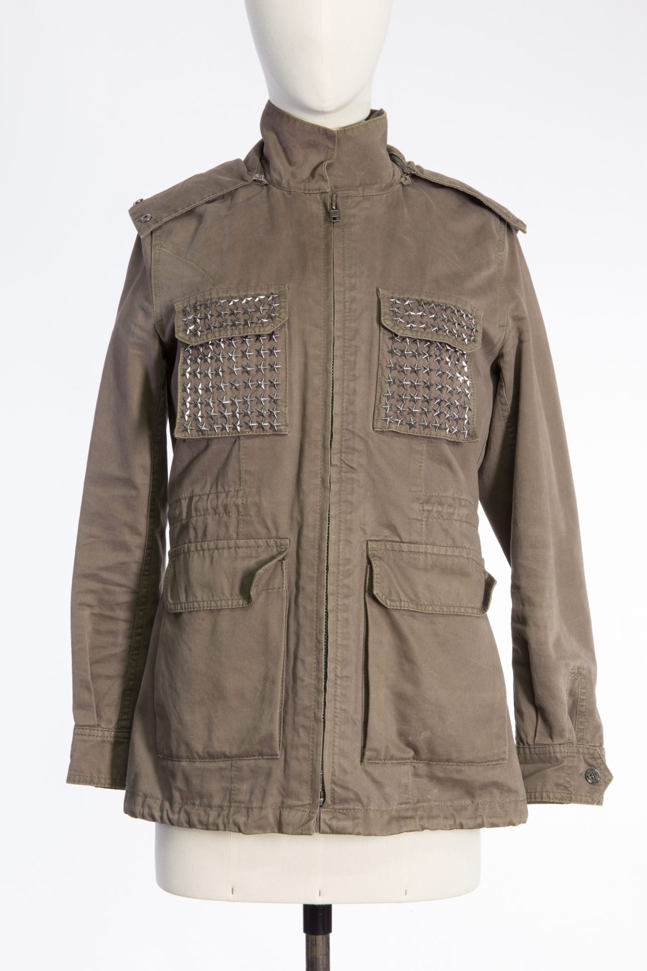 Philipp Plein Khaki camouflage jacket with crystal skull back, detachable lining and hood
