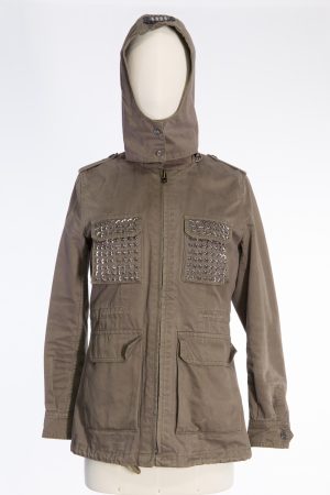 Philipp Plein Khaki camouflage jacket with crystal skull back, detachable lining and hood