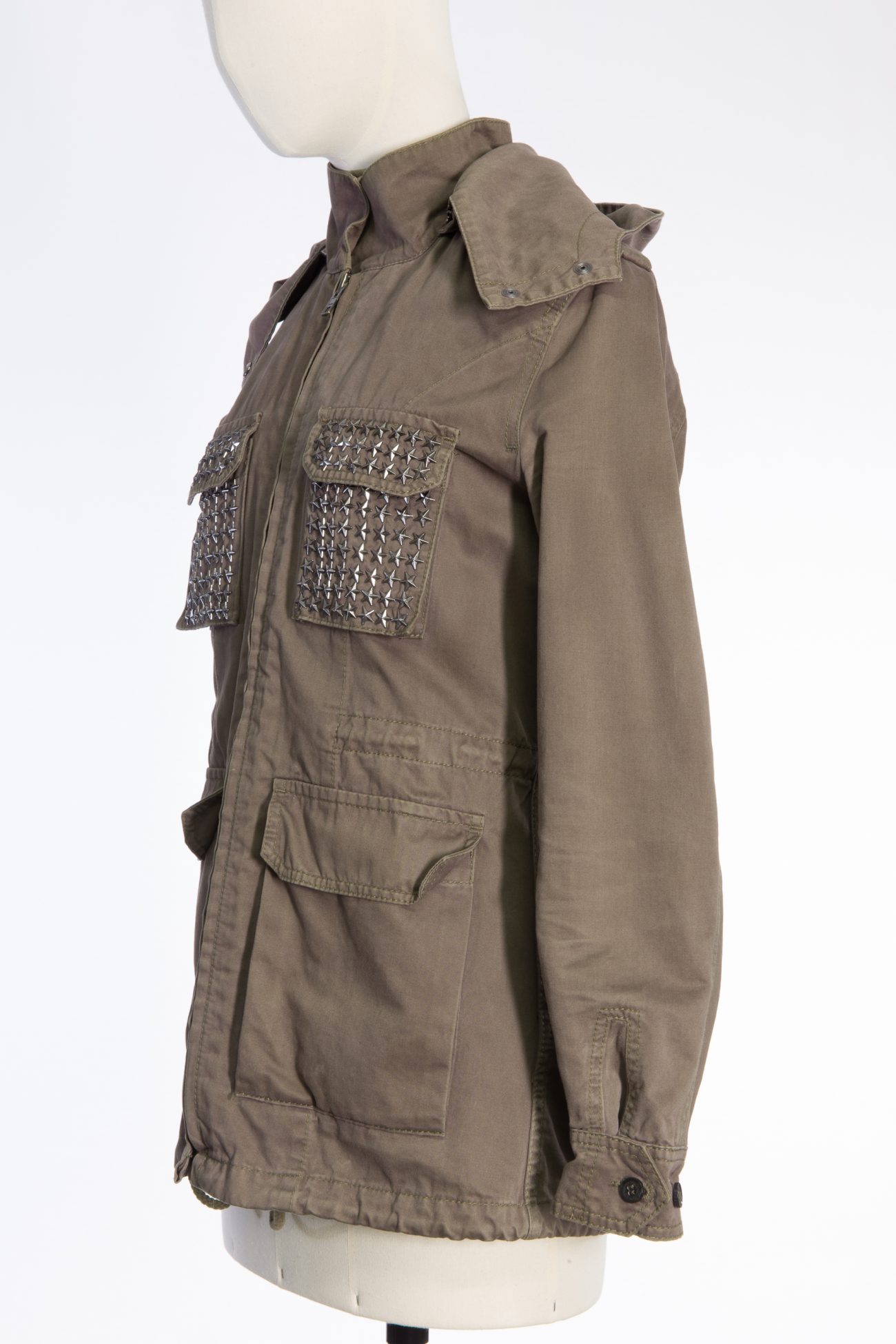 Philipp Plein Khaki camouflage jacket with crystal skull back, detachable lining and hood