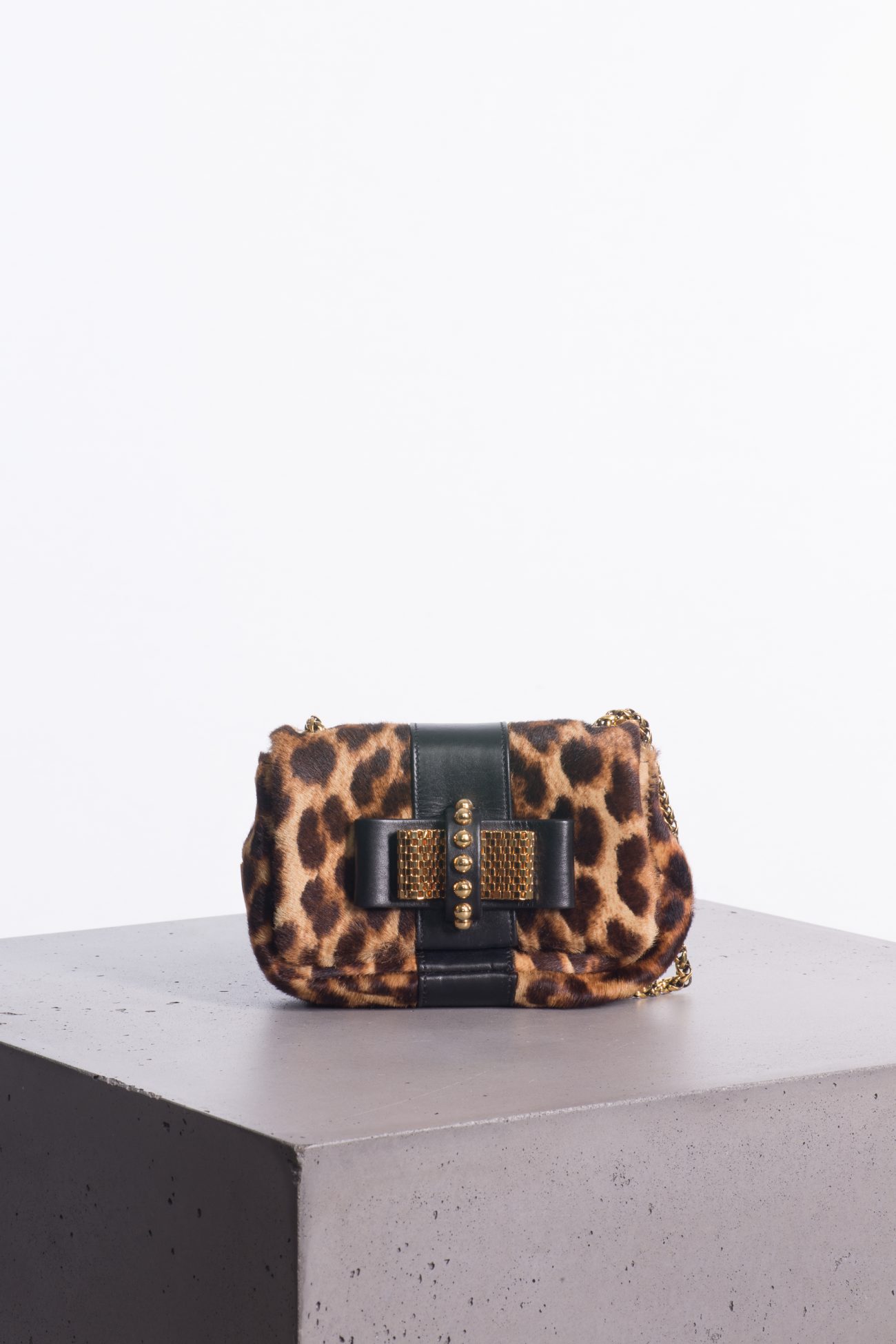 Christian Louboutin Leopard Mini Clutch with Golden Bow