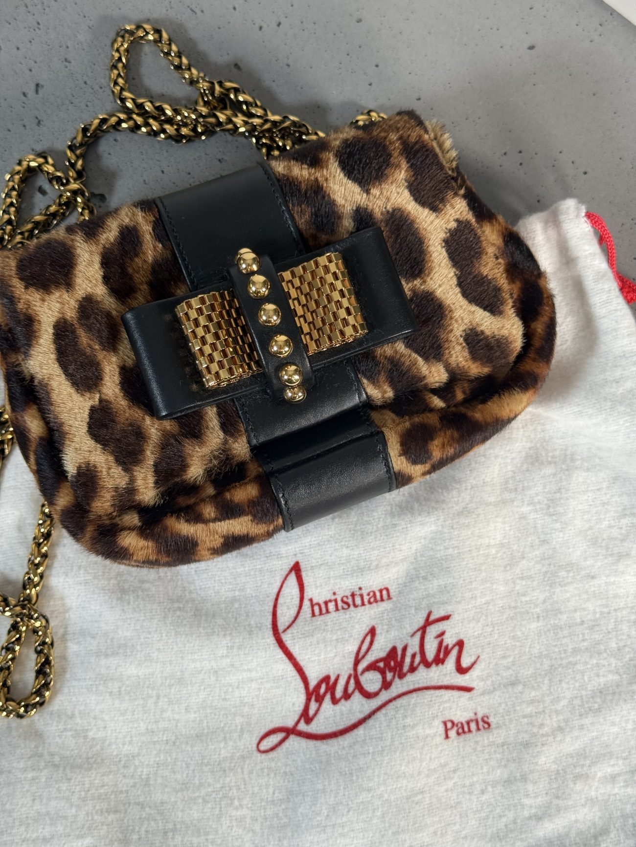 Christian Louboutin Leopard Mini Clutch with Golden Bow