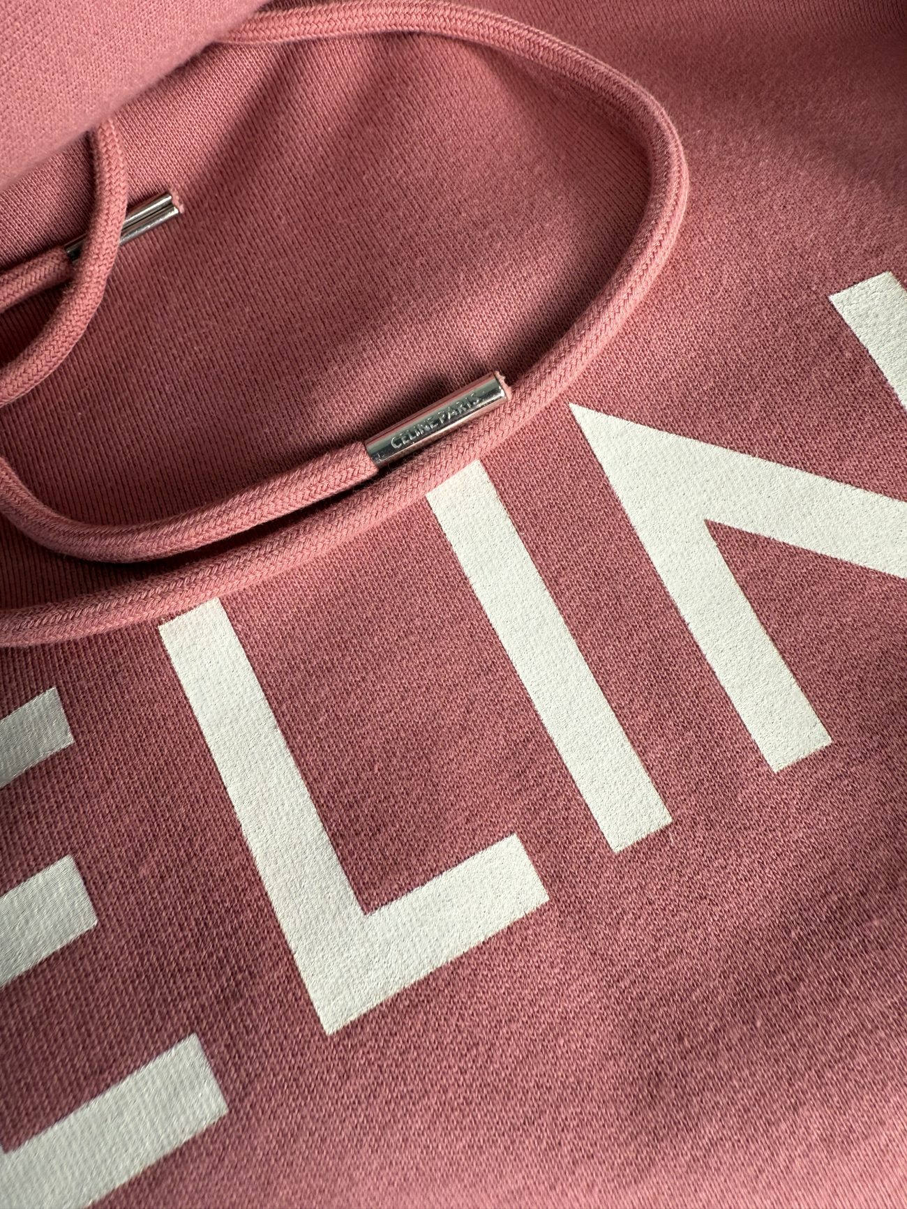 Celine Pink hoodie with white logo & kangaroo pocket