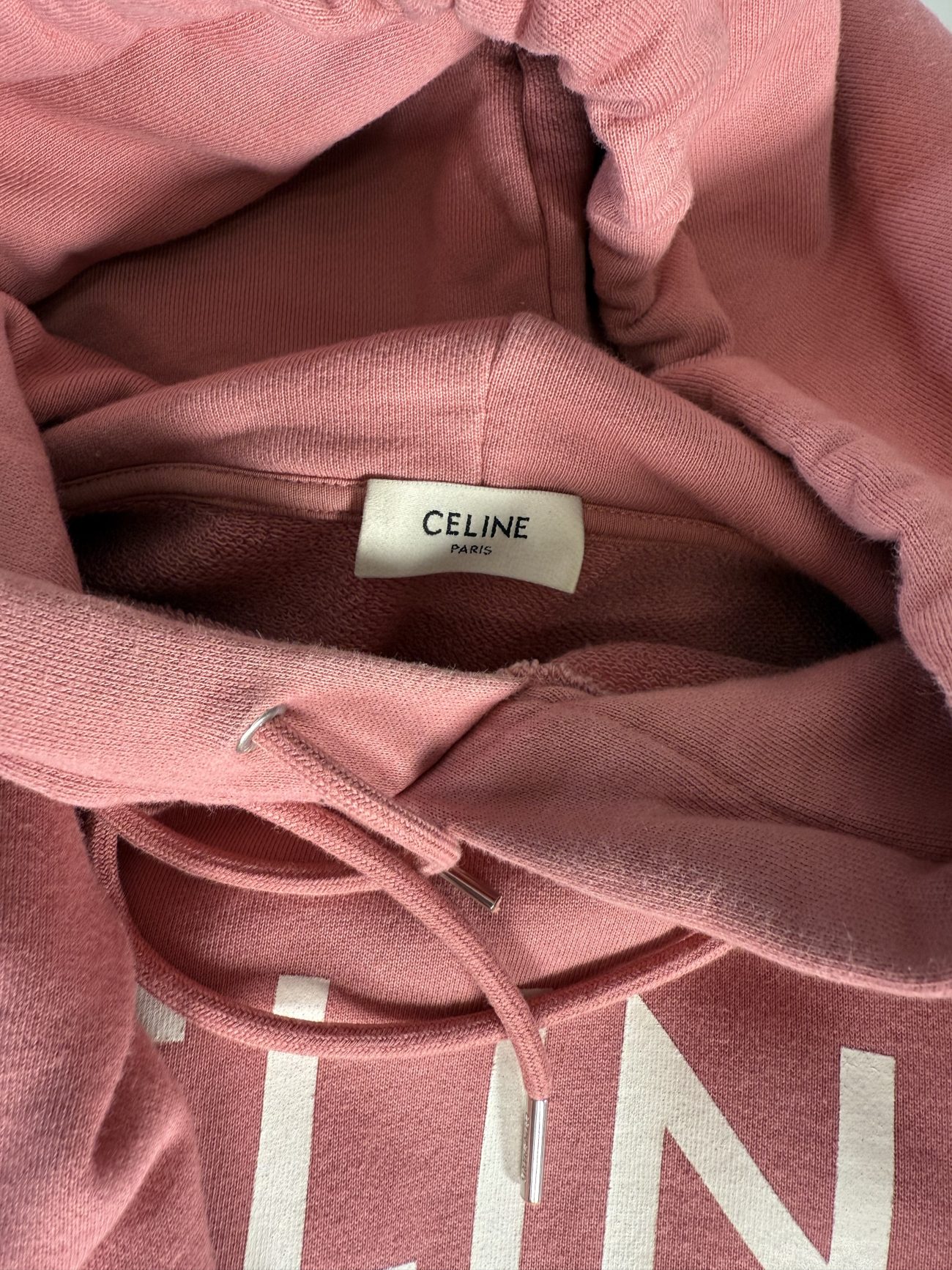 Celine Pink hoodie with white logo & kangaroo pocket