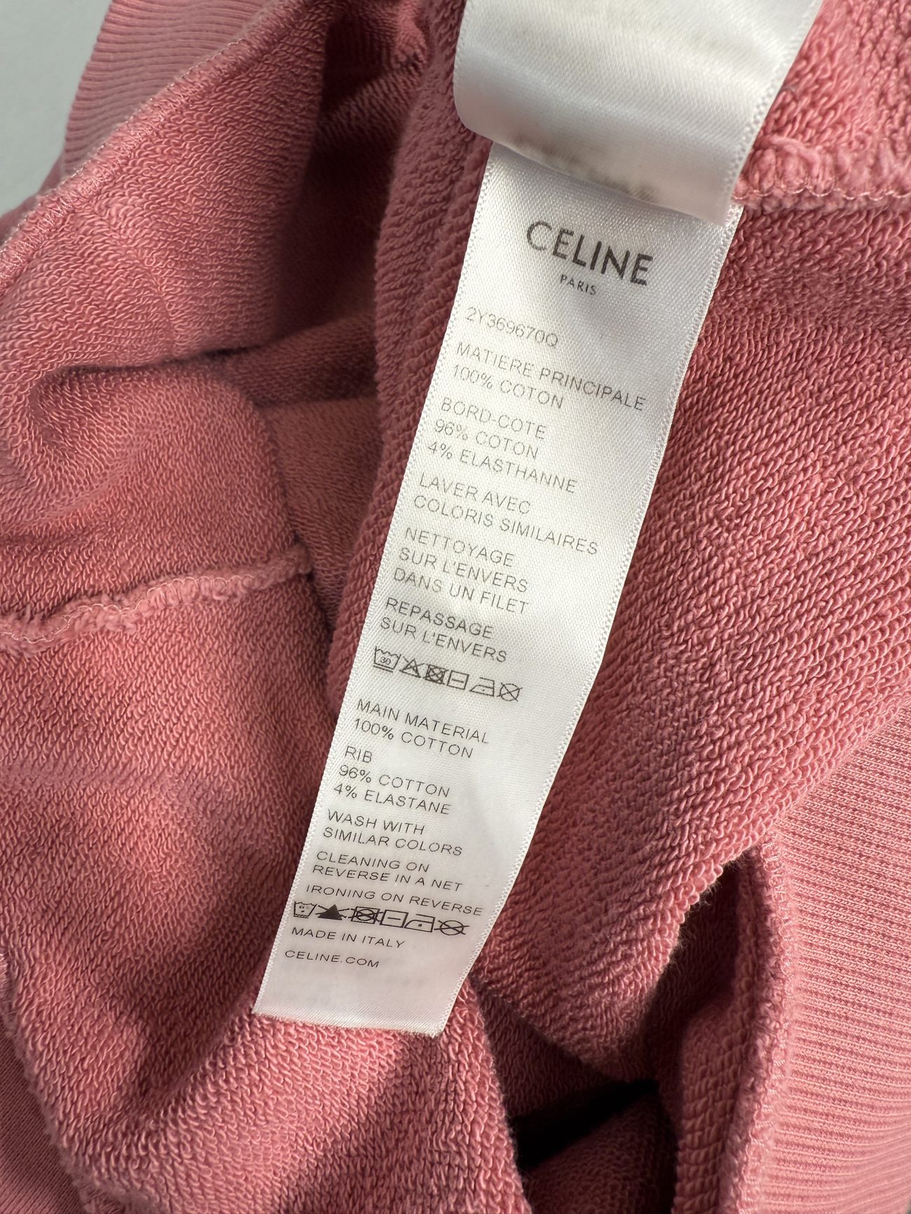 Celine Pink hoodie with white logo & kangaroo pocket