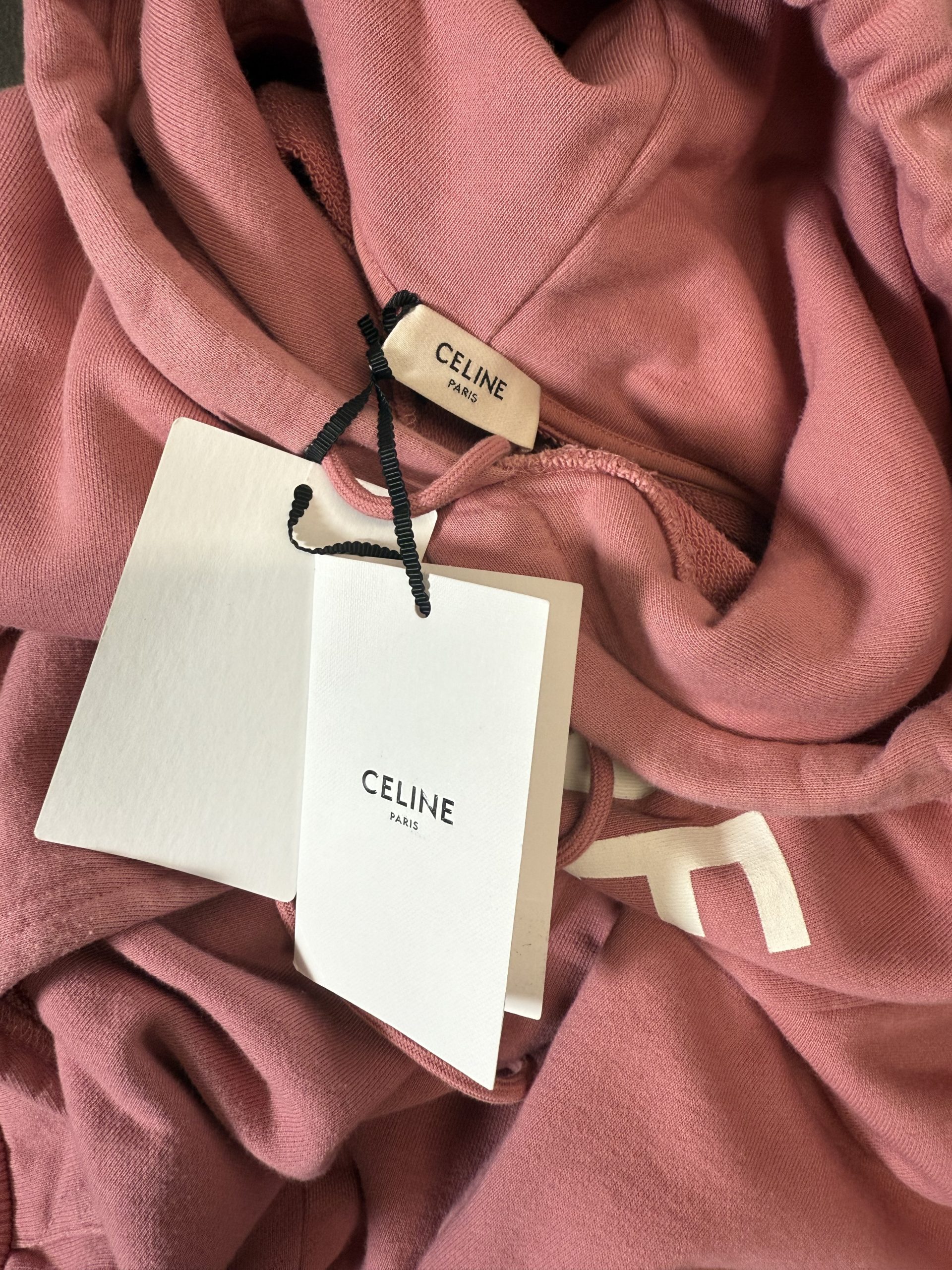 Celine Pink hoodie with white logo & kangaroo pocket