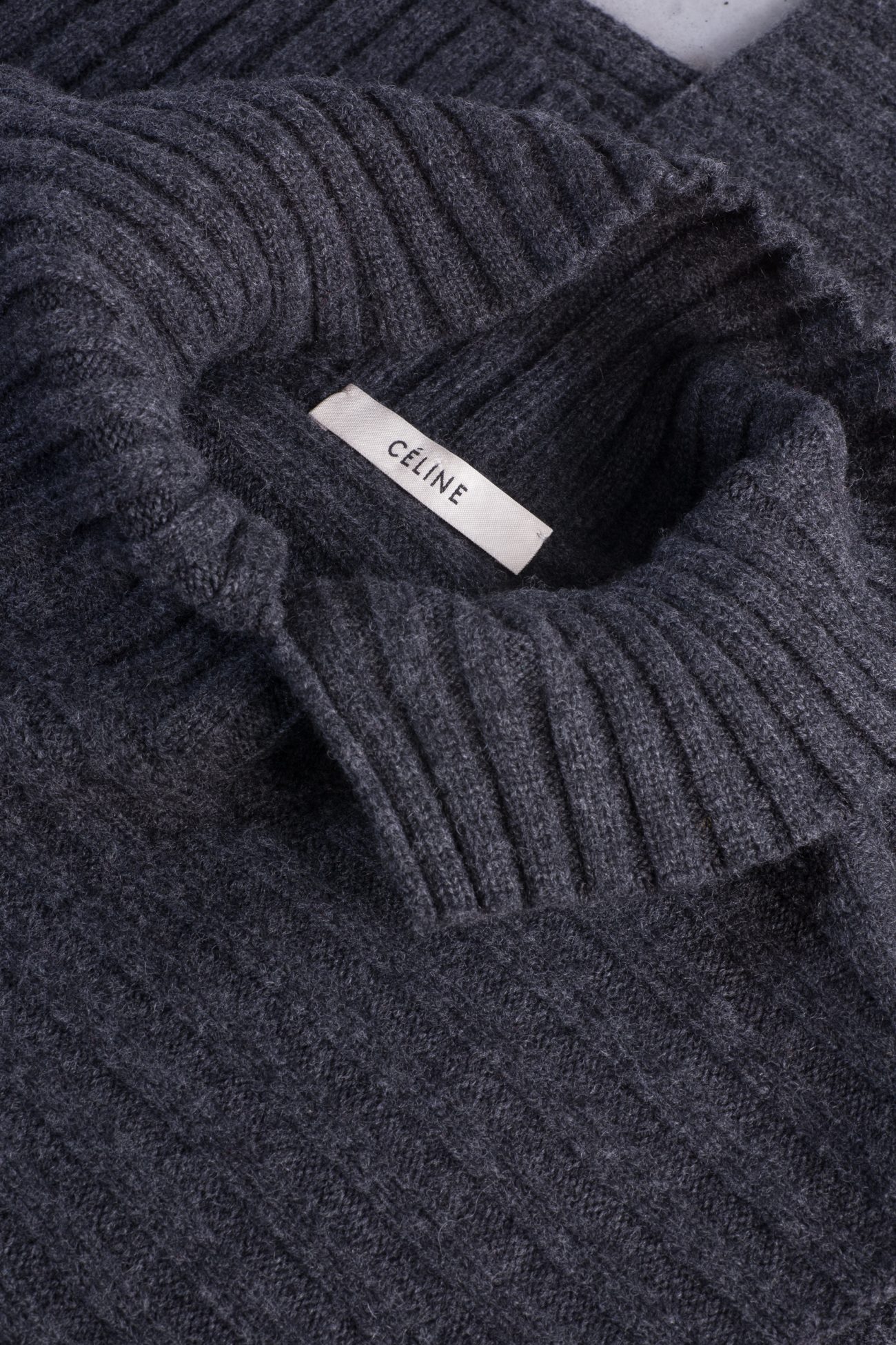 CELINE Asymmetric Ribbed Sleeveless Turtleneck Sweater CELINE Asymmetric Ribbed Sleeveless Turtleneck Sweater