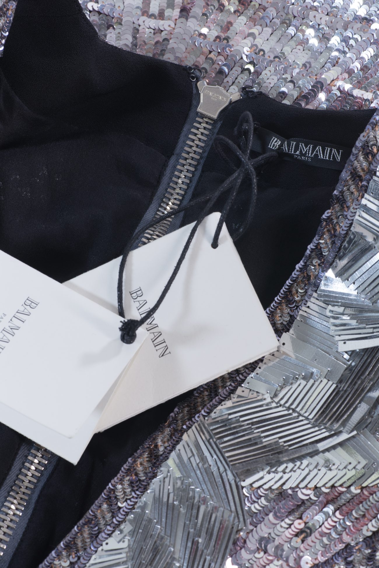 Embellished Silver Mini Dress by Balmain