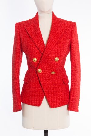 Classic Tailored Balmain Blazer in a Rare Brick-Red Hue