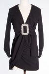 Se-Ta Black Cocktail Dress with Crystal Buckle and Draped Detailing
