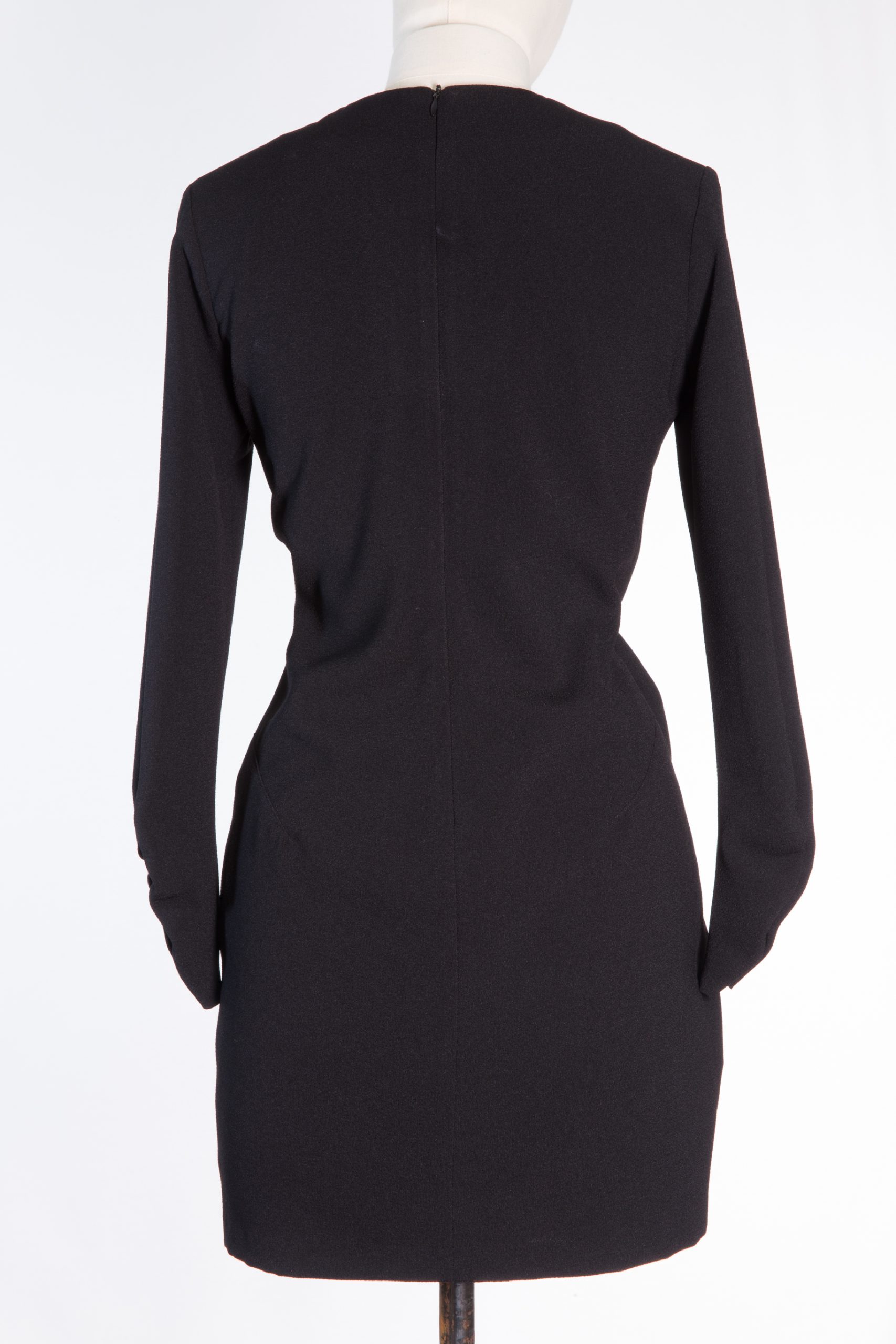 Se-Ta Black Cocktail Dress with Crystal Buckle and Draped Detailing
