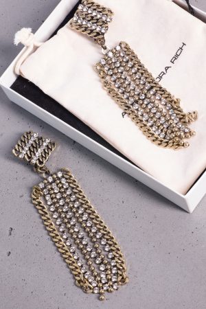 Alessandra Rich Crystal-Embellished Chain Drop Clip Earrings