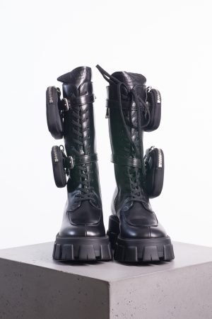 Prada, Milano High Monolith Leather Biker Boots