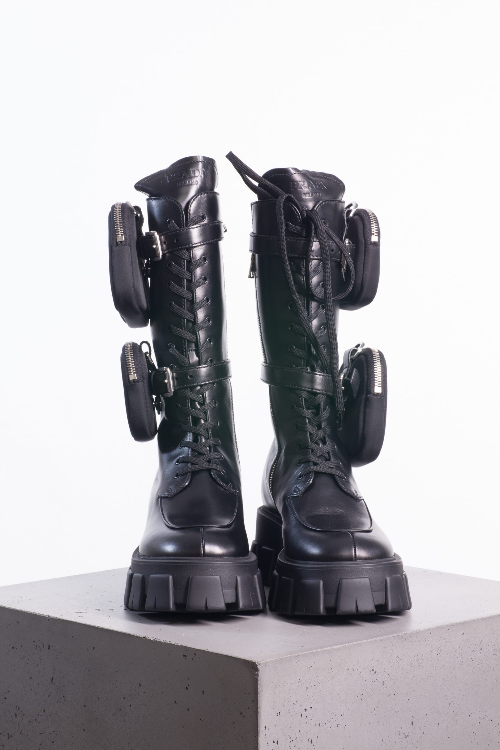 Prada, Milano High Monolith Leather Biker Boots Prada, Milano High Monolith Leather Biker Boots