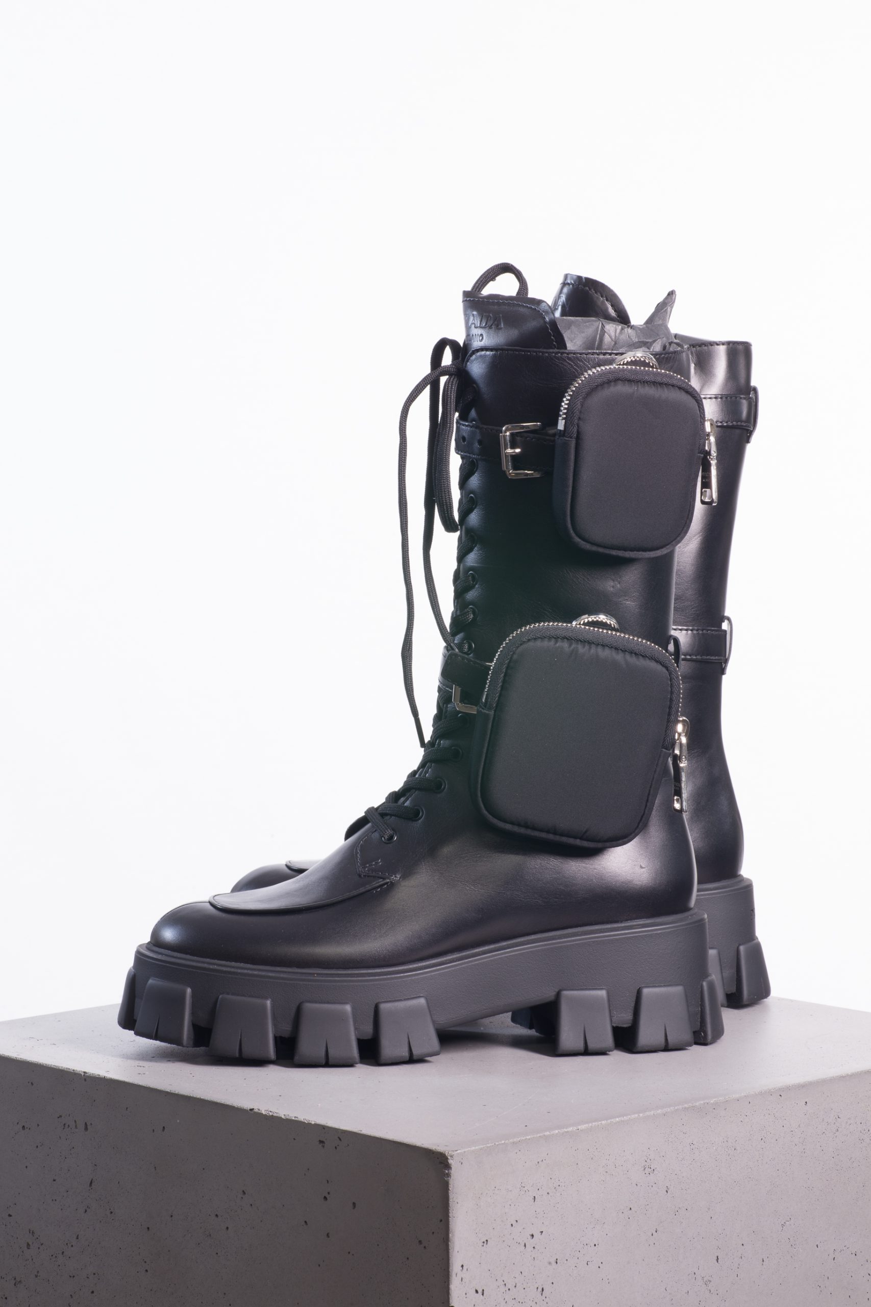 Prada, Milano High Monolith Leather Biker Boots Prada, Milano High Monolith Leather Biker Boots