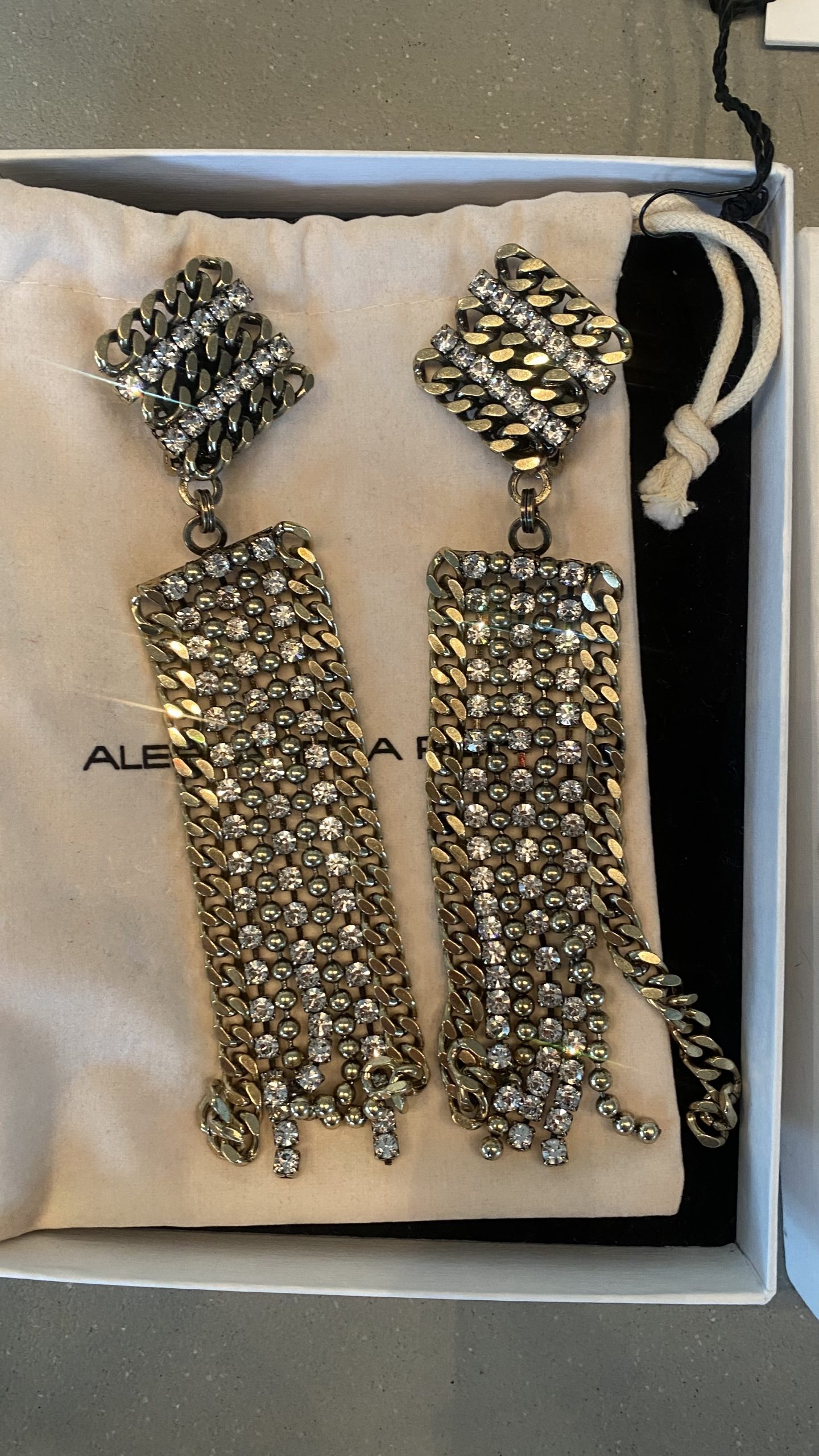 Alessandra Rich Crystal-Embellished Chain Drop Clip Earrings