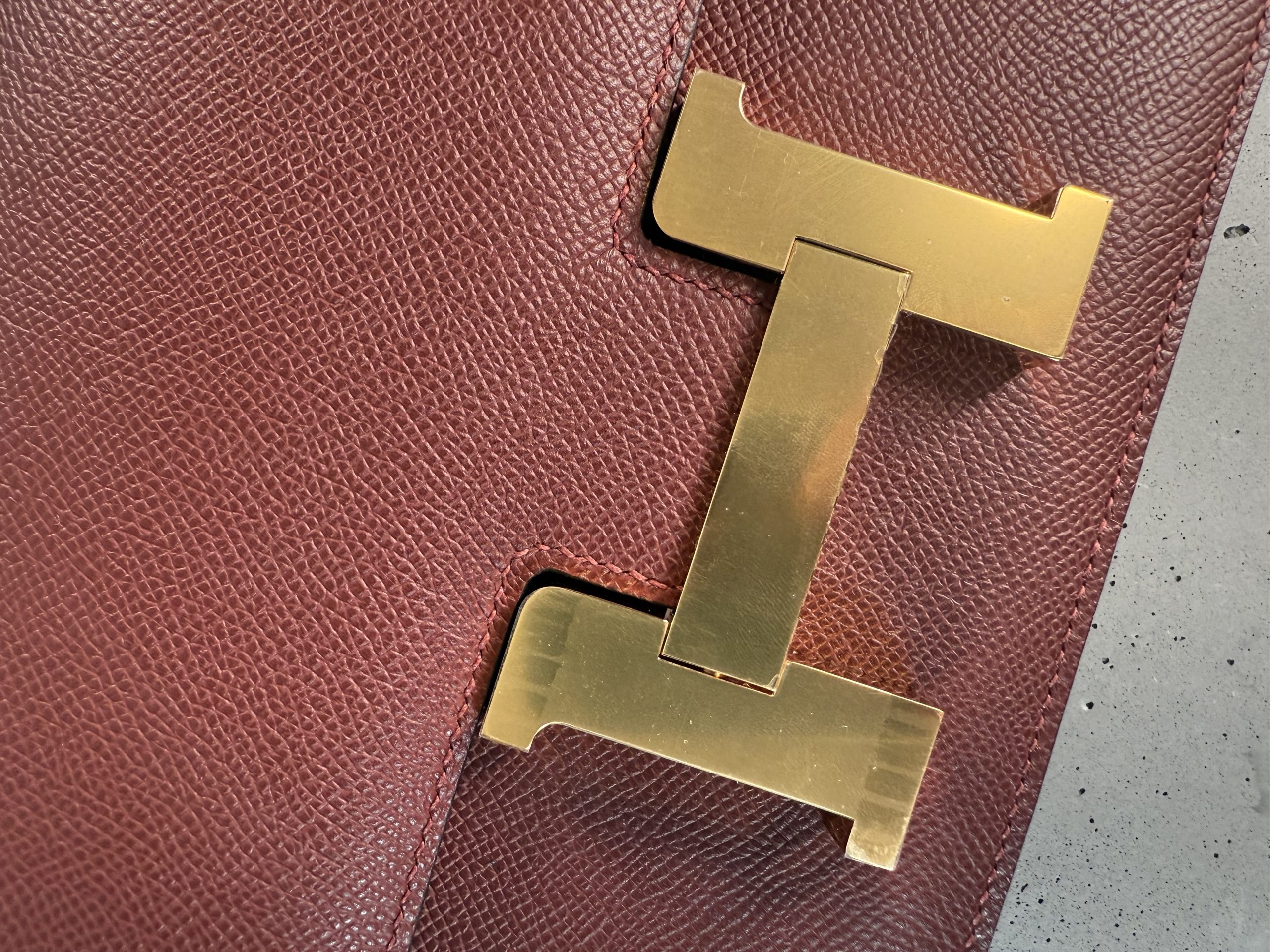 Hermes Constance burgundy epsom leather with gold hardware
