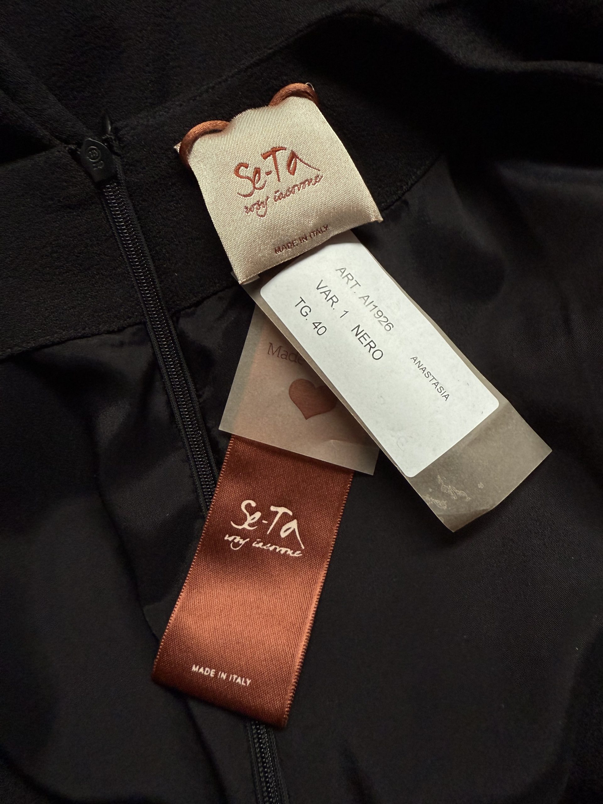 Se-Ta Black Cocktail Dress with Crystal Buckle and Draped Detailing