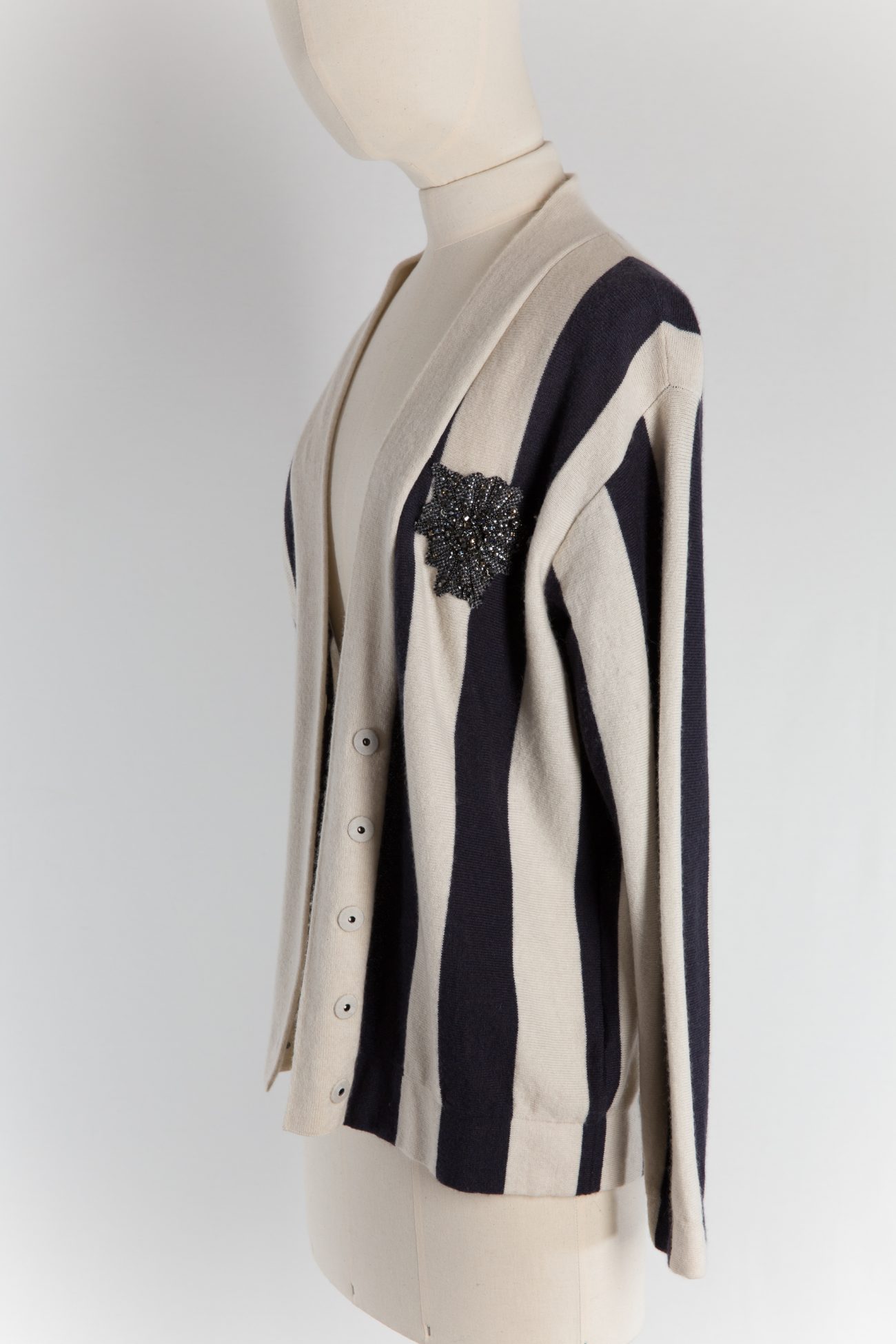 Brunello Cucinelli Embellished Striped Cashmere Cardigan Brunello Cucinelli Embellished Striped Cashmere Cardigan