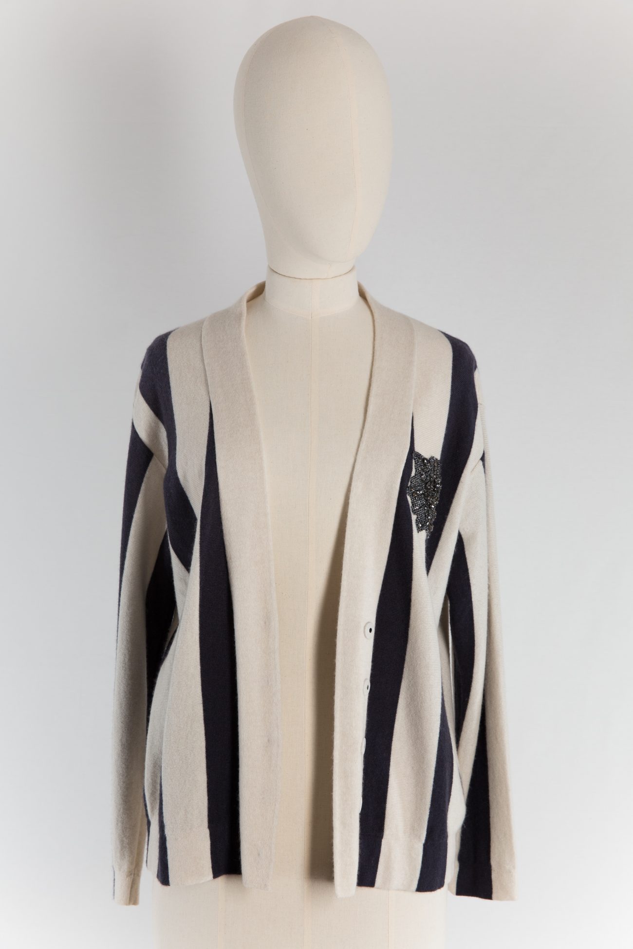 Brunello Cucinelli Embellished Striped Cashmere Cardigan Brunello Cucinelli Embellished Striped Cashmere Cardigan