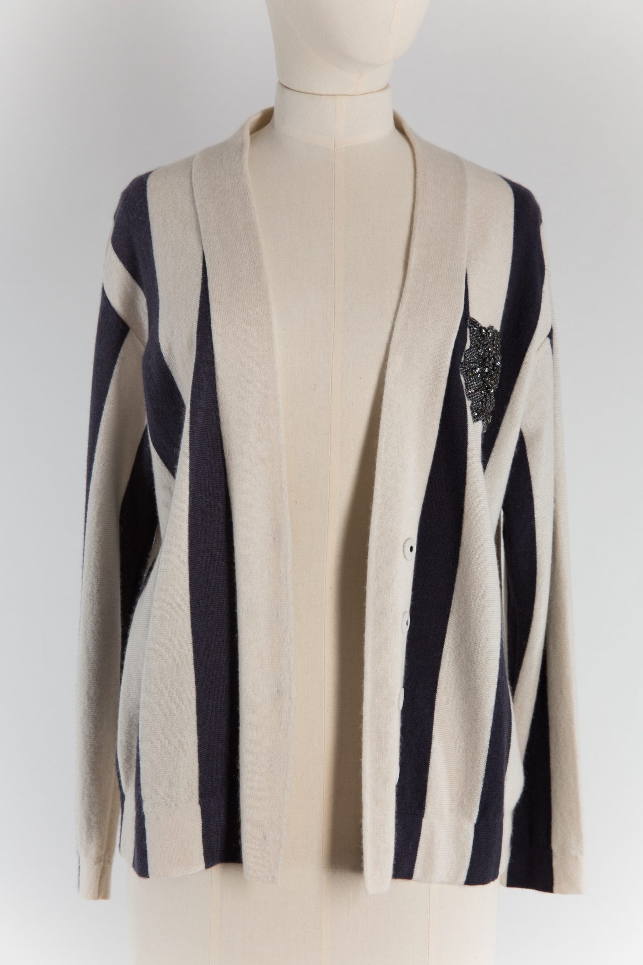 Brunello Cucinelli Embellished Striped Cashmere Cardigan Brunello Cucinelli Embellished Striped Cashmere Cardigan