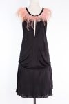 Pinko Black Cocktail Dress with Blush Feather Neckline