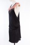 Pinko Black Cocktail Dress with Blush Feather Neckline