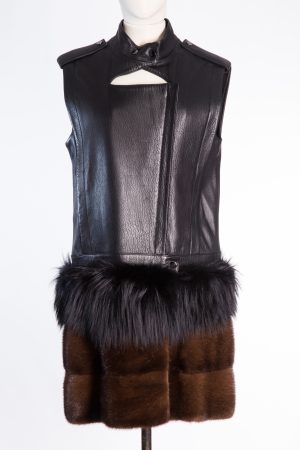 ADAMO Luxury Genuine Lamb Leather Vest with Mink and Fox Fur Accents