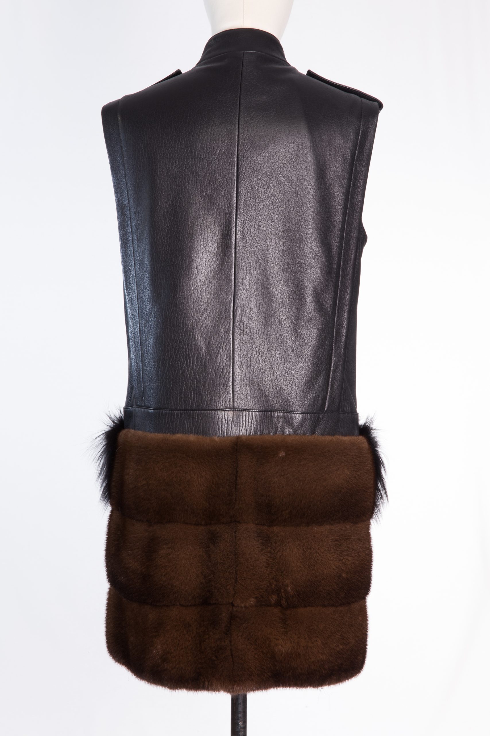 ADAMO Luxury Genuine Lamb Leather Vest with Mink and Fox Fur Accents ADAMO Luxury Genuine Lamb Leather Vest with Mink and Fox Fur Accents