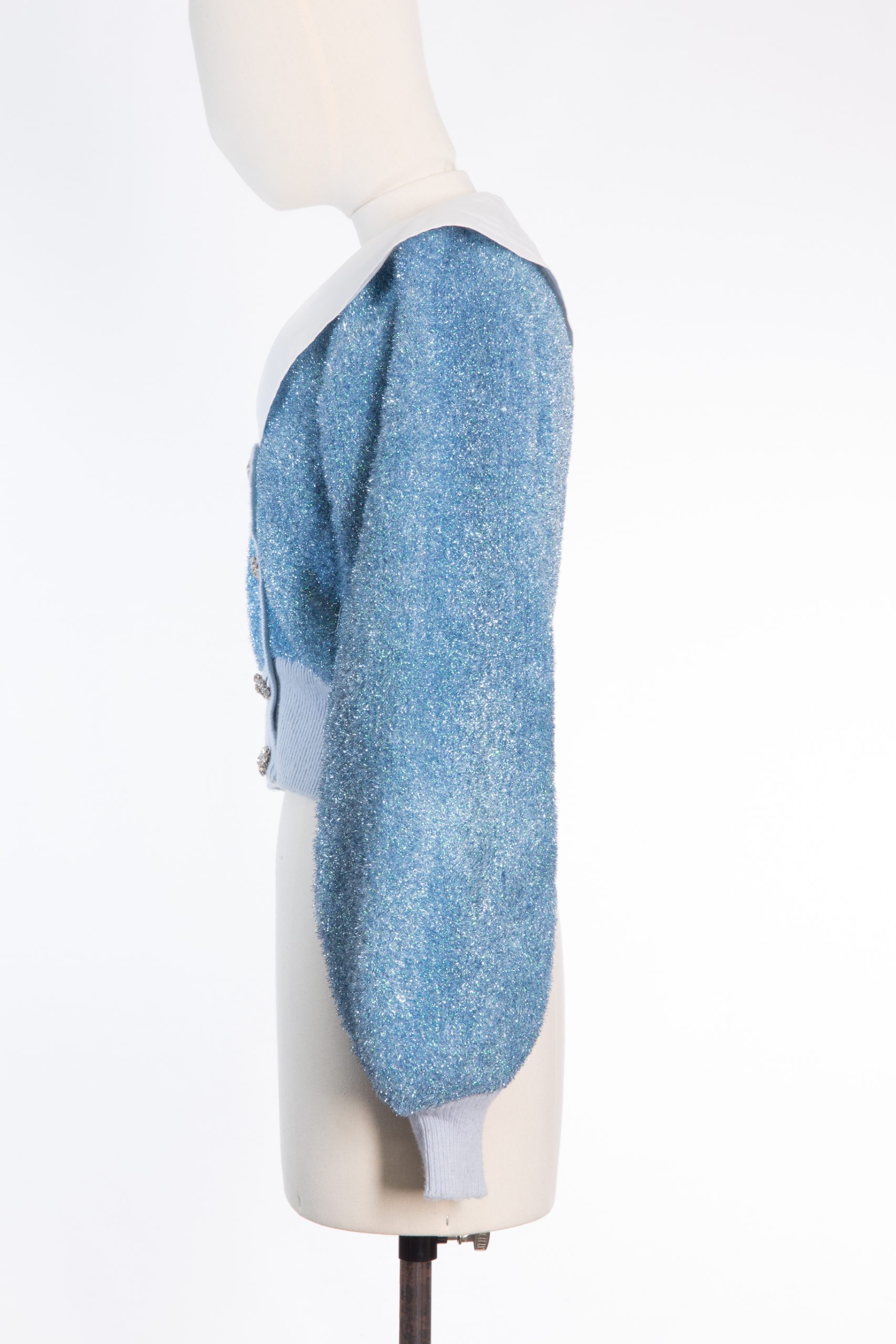 Ganni Festive Cropped Sparkling Sweater with Crystal-Flower Buttons Ganni Festive Cropped Sparkling Sweater with Crystal-Flower Buttons