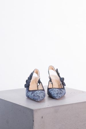 Christian Dior J’Adior Dark-Blue Slingbacks with Light-Blue Botanical Embroidery